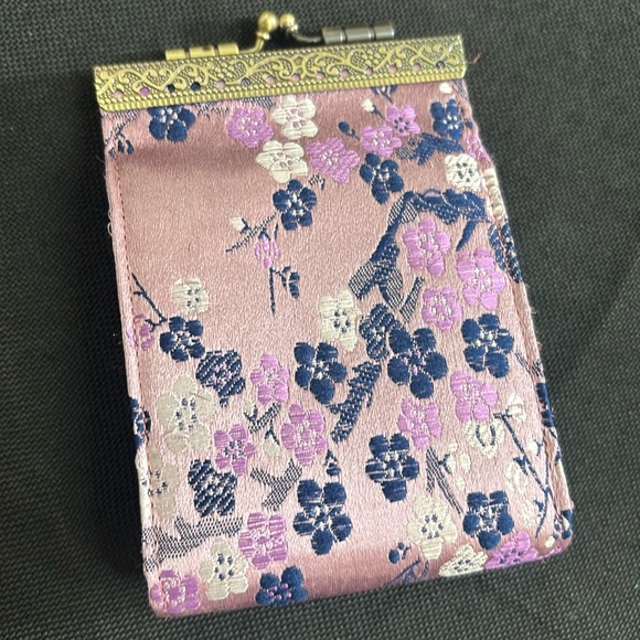 Cherry blossom RFID card pouch top clasp vintage inspired accordion card holder
